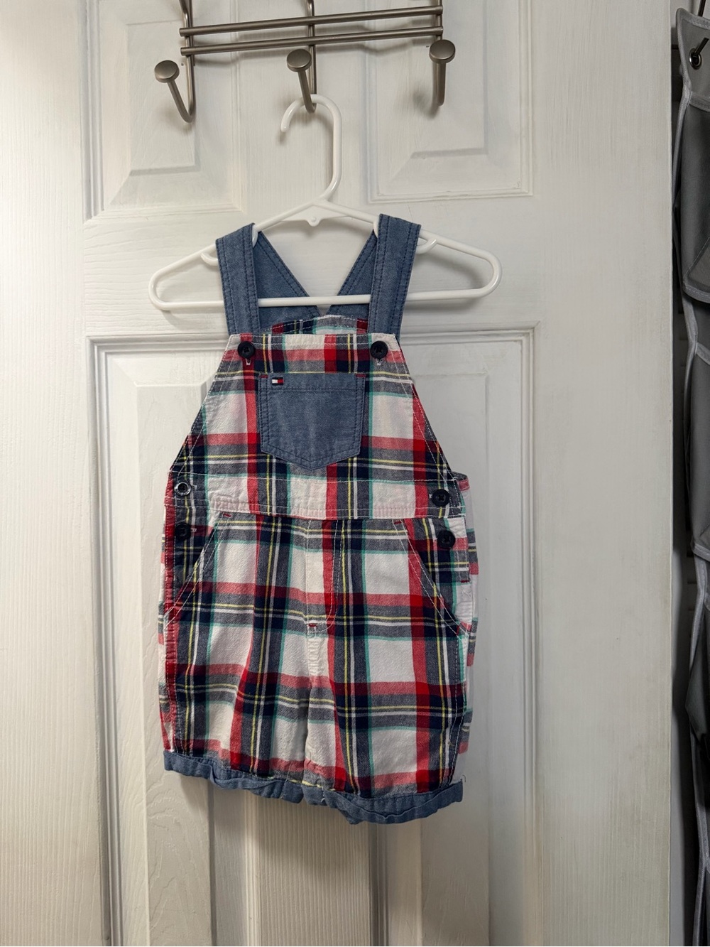 Tommy Hilfiger Red, White & Blue Plaid Kids Overall Romper